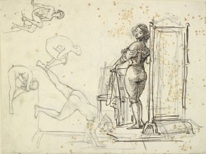 楽屋と 4 つのモデル スタジオで若い女の子 作： Wilhelm Marstrand