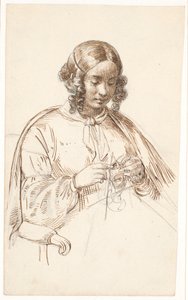 編み物お嬢様・半身像 作： Wilhelm Marstrand