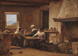 オレバノ、イタリアの近くの農家のキッチンで働く女性 作： Wilhelm Marstrand