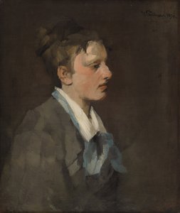 青いネクタイをしたブリュッセルの女性 作： Wilhelm Trübner