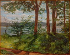 3本の木があるシュタルンベルク湖の風景 作： Wilhelm Trübner