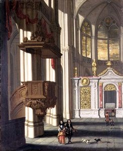優雅な人物がいる教会の内部（油彩・パネル 作： Wilhelm van Ehrenberg