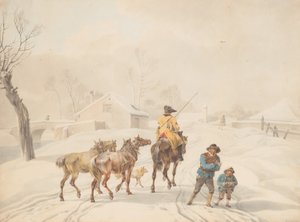 冬景色の中の馬に乗ったポスティリオン 1798年頃 作： Wilhelm von Kobell