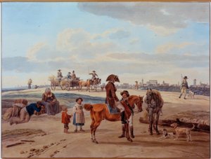 街の前のライダー、農家、貨車 作： Wilhelm von Kobell