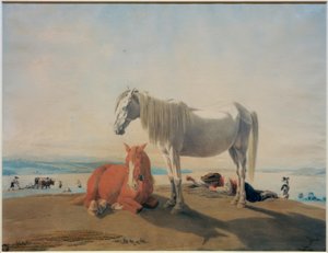 シュタルンベルク湖の放牧馬 作： Wilhelm von Kobell