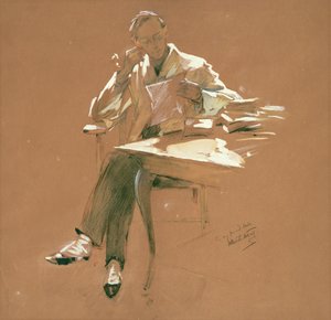 ザ・プロフェッサー（紙にチャコール、パステル、グワッシュ） 作： Willard Leroy Metcalf
