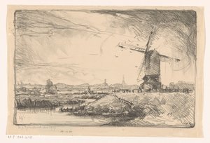 ライデン近くの風車のある風景 作： Willem Adrianus Grondhout (signed by artist)