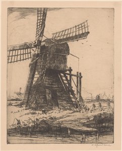 ライデン近くの水車 作： Willem Adrianus Grondhout (signed by artist)