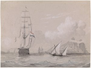 ジブラルタル沖のオランダの帆船