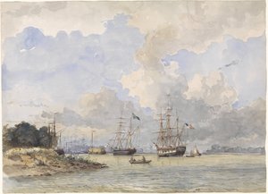 ロッテルダムへのマース、アメリカとスウェーデンの船で 作： Willem Anthonie van Deventer