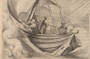 嵐の海を渡るシーザー（1634年 作： Willem Basse
