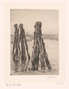 低水域の 3 つの係留ポスト ダクダルヴェン（原題） 作： Willem Bastiaan Tholen (signed by artist)