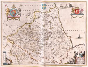 アムステルダム、ウィレム・ブラウ著『Theatrum Orbis Terrarum, sive Atlas Novus』所収のダラムのビショップライク。 作： Willem Blaeu