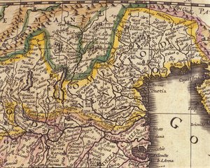イタリア、ヴェネツィアの地域地図。ウィリアム・ブラウ（1571-1638）のアトラス 作： Willem Blaeu