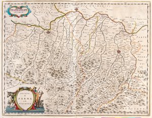 アムステルダムのウィレム・ブラウ作「Theatrum Orbis Terrarum, sive Atlas Novus」に描かれたイタリアのパルマ市とピアチェンツァ市。 作： Willem Blaeu