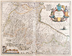 アムステルダム、ウィレム・ブラウの「Theatrum Orbis Terrarum, sive Atlas Novus」に登場するイタリア、エミリア・ロマーニャ州。 作： Willem Blaeu