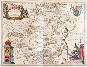 アムステルダム、ウィレム・ブラウ著『Theatrum Orbis Terrarum, sive Atlas Novus』所収のハートフォード・シャー。 作： ウィレム・ブルー