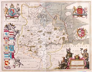 アムステルダム、ウィレム・ブラウ著『Theatrum Orbis Terrarum, sive Atlas Novus』所収のハンティントン・シャイア。 作： Willem Blaeu