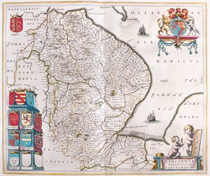 アムステルダム、ウィレム・ブラウ著『Theatrum Orbis Terrarum, sive Atlas Novus』所収のリンカーンシャイア。 作： Willem Blaeu