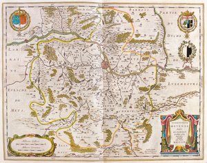 アムステルダム、ウィレム・ブラウ著『Theatrum Orbis Terrarum, sive Atlas Novus』所収のロレーヌ、メス。 作： Willem Blaeu