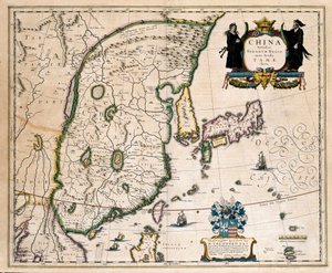 中国、日本、韓国の地図。(エングレーヴィング 作： Willem Blaeu