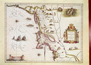 Willem Janszoon Blaeuによるノバ・ベルギカ（ニュー・ベルギー）とアングリア・ノバ（ニュー・イングランド）の地図。