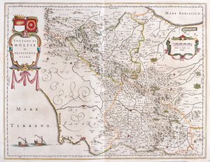 ウィレム・ブラウ著「Theatrum Orbis Terrarum, sive Atlas Novus」（アムステルダム）所収、モリーゼ、ベネヴェント、アヴェッリーノ、イタリア 作： ウィレム・ブルー