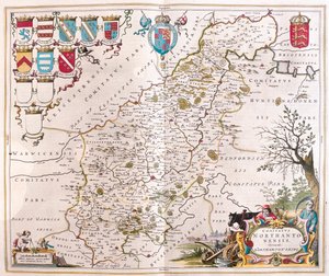 ウィレム・ブラウ著「Theatrum Orbis Terrarum, sive Atlas Novus」（アムステルダム）所収のノーザンプトンシャー。 作： Willem Blaeu