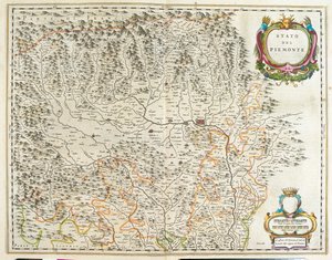 イタリア、アオスタ渓谷とリグーリア州、ピエモン（アムステルダム、ウィレム・ブラウ作『Theatrum Orbis Terrarum, sive Atlas Novus』所収