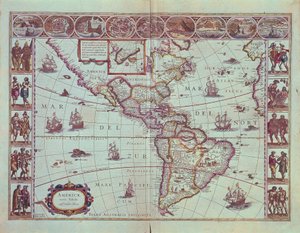南アメリカの地図を描いたプレート 作： Willem Blaeu