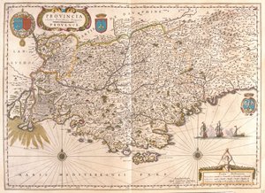 ウィレム・ブラウ著『Theatrum Orbis Terrarum, sive Atlas Novus』（アムステルダム）所収のプロヴァンス地方。 作： Willem Blaeu