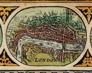 ""ロンドン市の表現 "" Willem Janszoon Blaeu（1571-1638）の「世界の劇場」における世界地図のディテール 作： Willem Blaeu