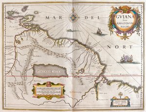 アムステルダム、ウィレム・ブラウ作「Theatrum Orbis Terrarum, sive Atlas Novus」所収、ブラジル北東部、ベネズエラ、アマゾナス川、オリノコ川