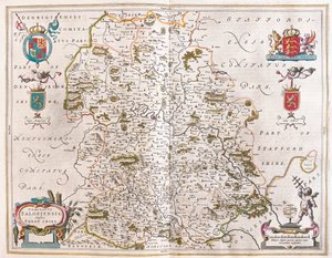アムステルダム、ウィレム・ブラウ著『Theatrum Orbis Terrarum, sive Atlas Novus』所収のシュロップシャー。 作： Willem Blaeu