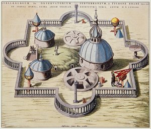 デンマークのフヴェン島にあるティコ・ブラーエ（1546-1601）設計の星の城（Stjerneborg）の地下天文観測所（Stelleburgum sive Observatorium Subterraeum）、Willem Blaeuによる図面、1595年頃。 作： Willem Blaeu