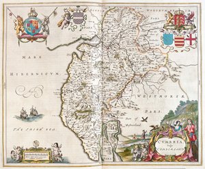 ウィレム・ブラウ著「Theatrum Orbis Terrarum, sive Atlas Novus」（アムステルダム）所収のウェストモーランド-カンブリア湖水地方 作： Willem Blaeu