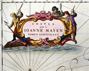 1656年にアムステルダムで印刷されたWilliam Blaeuのアトラスのボードに描かれたホエールハンターたち。 作： Willem Blaeu