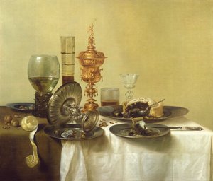 グラス、プレート、フードのある静物、1638