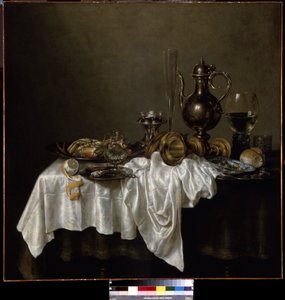 ロブスターで朝食。 （ロブスターと一緒に朝食）。 静物。 ウィレム クラース ヘダ (1594-1680) の絵画 作： Willem Claesz. Heda