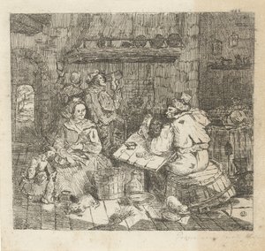 トランプをしてキッチンで飲む男性 作： Willem Cornelis van Dijk
