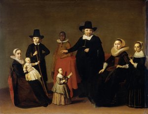 黒人の使用人がいる家族グループ、c。 1631-33（パネルに油彩）