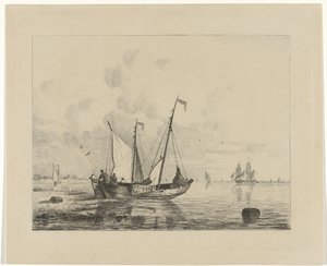 帆を下げた帆船 作： Willem Gruyter jr.