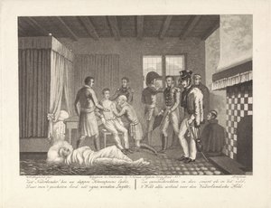 1815年、野戦病院で治療中の負傷後のオラニエ公 作： Willem Hendrik Hoogkamer