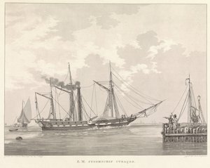 岸壁の外輪船 Z.M. Steamship Curaçao (オブジェクトのタイトル) 作： Willem Hendrik Hoogkamer