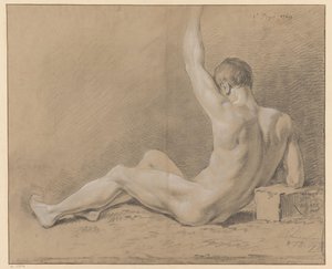 後ろから見た座っている男性の裸体 (一等賞 1769) 作： Willem Joseph Laquy