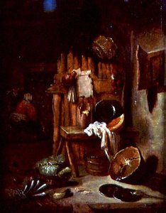 キッチンのインテリア（油彩・キャンバス） 作： Willem Kalf
