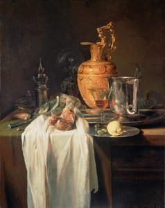 湯飲みと器とザクロのある静物画 作： Willem Kalf