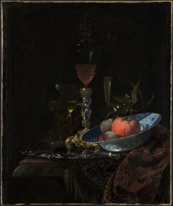 ワイングラスとフルーツ ボウル 作： Willem Kalf