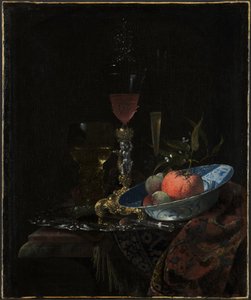 ワイングラスとフルーツボウル、1663年。 作： Willem Kalf