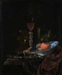 ワイングラスとフルーツボウル、1663年 作： Willem Kalf
